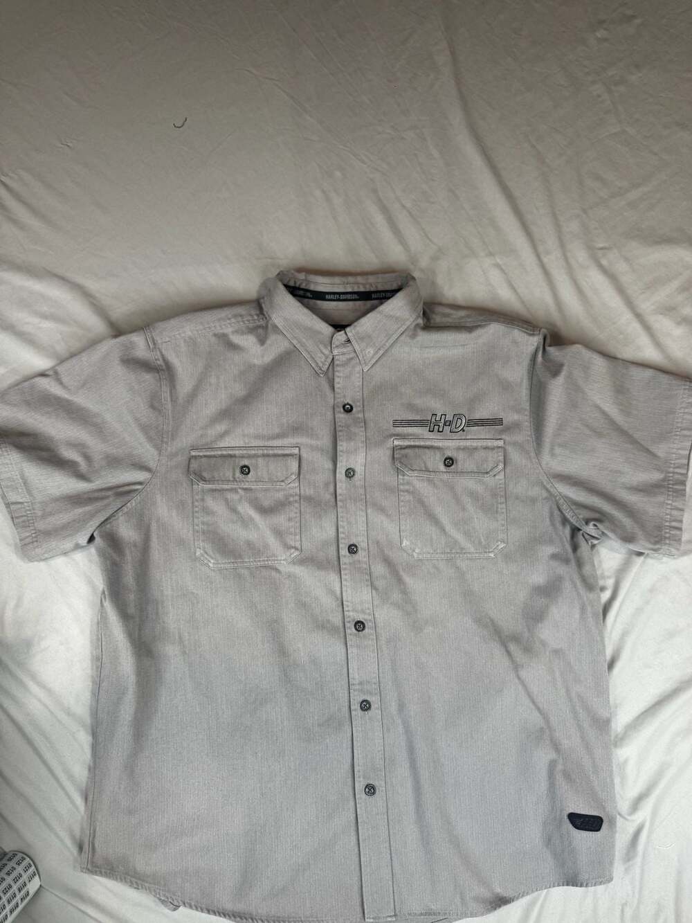Harley-Davidson Gray Short Sleeve Button Down Shirt 2XL H-D Logo